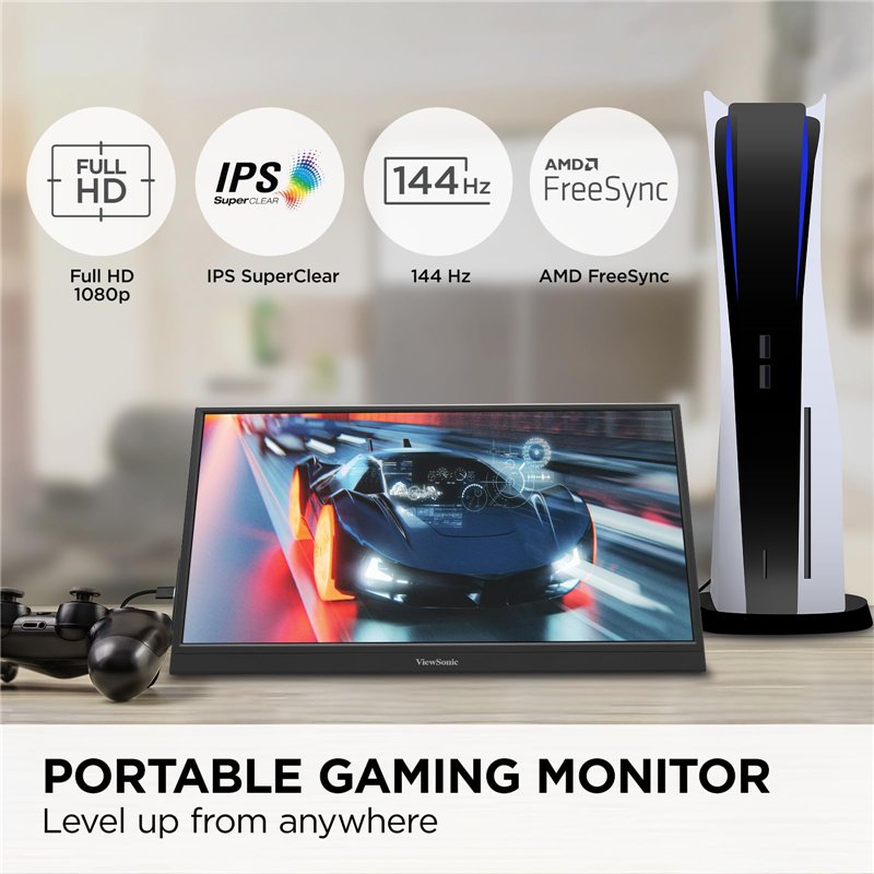 Image secondaire de ViewSonic VX1654 Moniteur de Jeu Portable 16 Pouces (1920 x 1080), 144 Hz, 6,5 ms, SuperClear® IPS, Mini HDMI, 2 USB de Type C, 