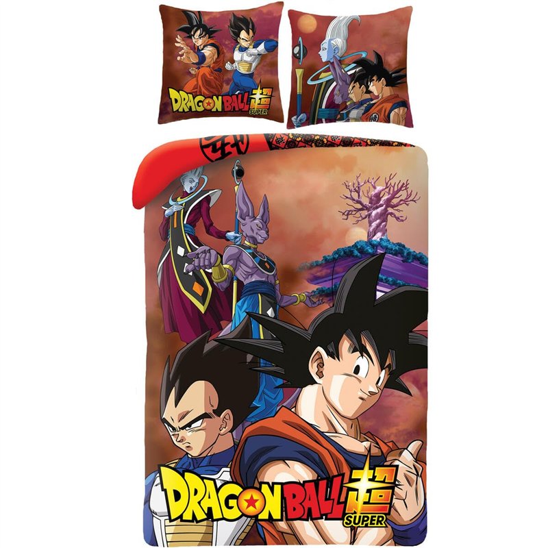 Parure de Lit Dragon Ball Super, Housse de Couette Réversible 140x200 cm et Taie d'oreiller, Polyester