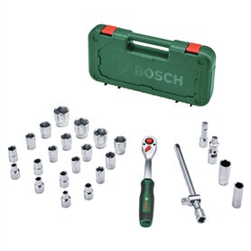Bosch Set 25 clés à cliquet 1/2" (cliquet puissant 1/2" pour bricolage ; couple jusq. 768 Nm ; bouton verrouill; inverseur ; man