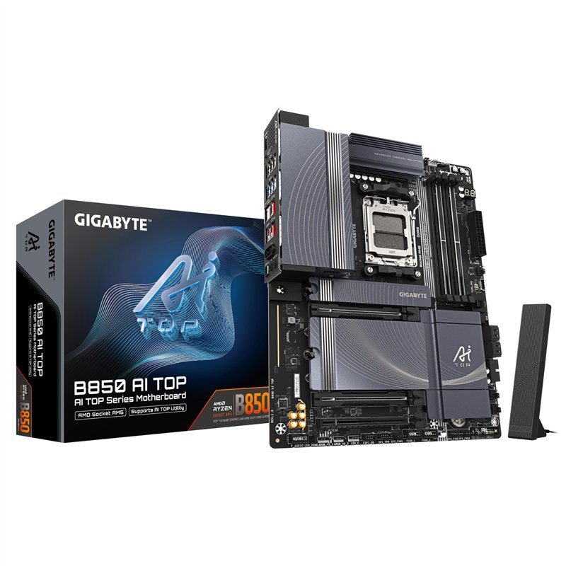 GIGABYTE B850 AI Top Carte Mère - Processeurs AMD Ryzen Série 9000, 16+2+2 Phases VRM numériques, jusqu'à 8600MHz DDR5 (OC), 2xP