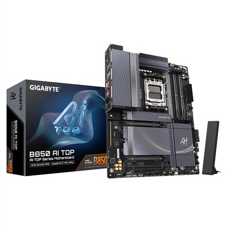 GIGABYTE B850 AI Top Carte Mère - Processeurs AMD Ryzen Série 9000, 16+2+2 Phases VRM numériques, jusqu'à 8600MHz DDR5 (OC), 2xP