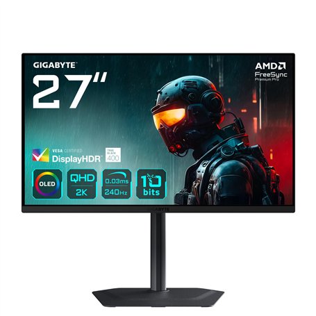 Gigabyte MO27Q2 27" Moniteur Gaming OLED QHD - 2560 x 1440, 240Hz, 0.03ms, 250 CD/m², Display HDR True Black 400, HDMI 2.1, Disp