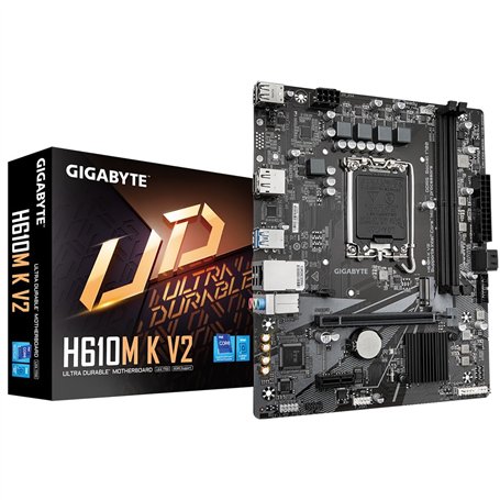 GIGABYTE H610M K V2 Carte mère - Processeurs Intel Core 14ᵉ génération, jusqu'à 5600 MHz DDR5, 1xPCIe 3.0 M.2, LAN 1GbE, USB 3.2