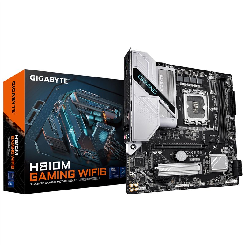 GIGABYTE H810M Gaming WIFI6 Carte mère - Processeurs Intel Core Ultra (Série 2), VRM 4+1+2 Phases, jusqu'à 6400 MHz DDR5, 1xPCIe