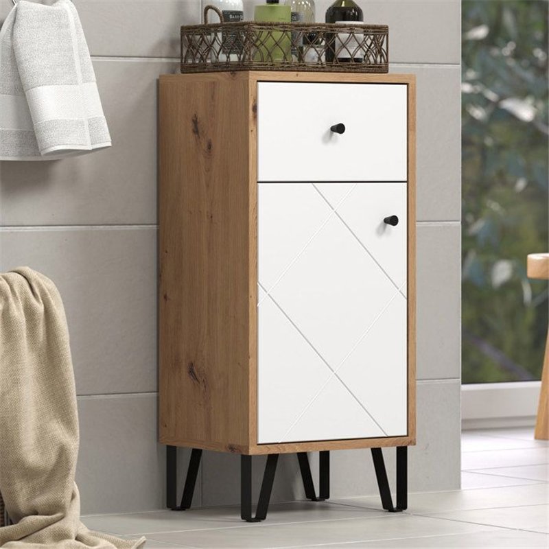 Touch armoire de salle de bain mat blanc, chene décor.