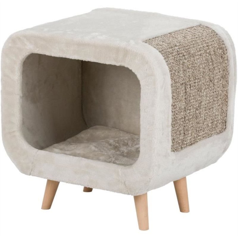 Abri douillet - TRIXIE - Alicia - Pieds en bois - 48 x 48 x 38 cm - Gris / Gris moucheté