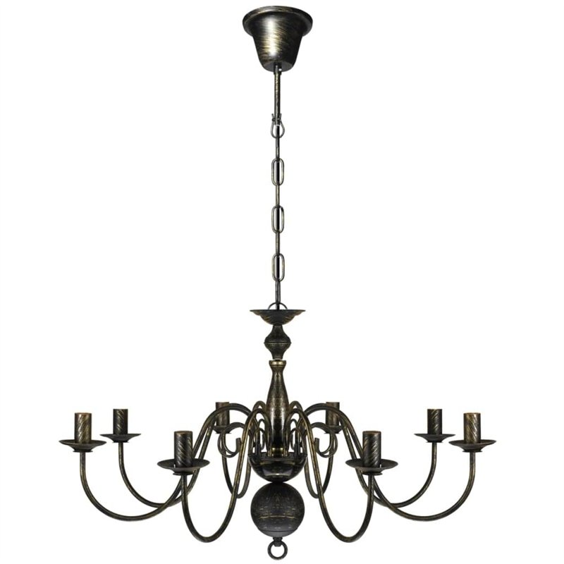 vidaXL Lustre Métal Noir Antique 8 Ampoules E14 Suspension Plafonnier Lampe