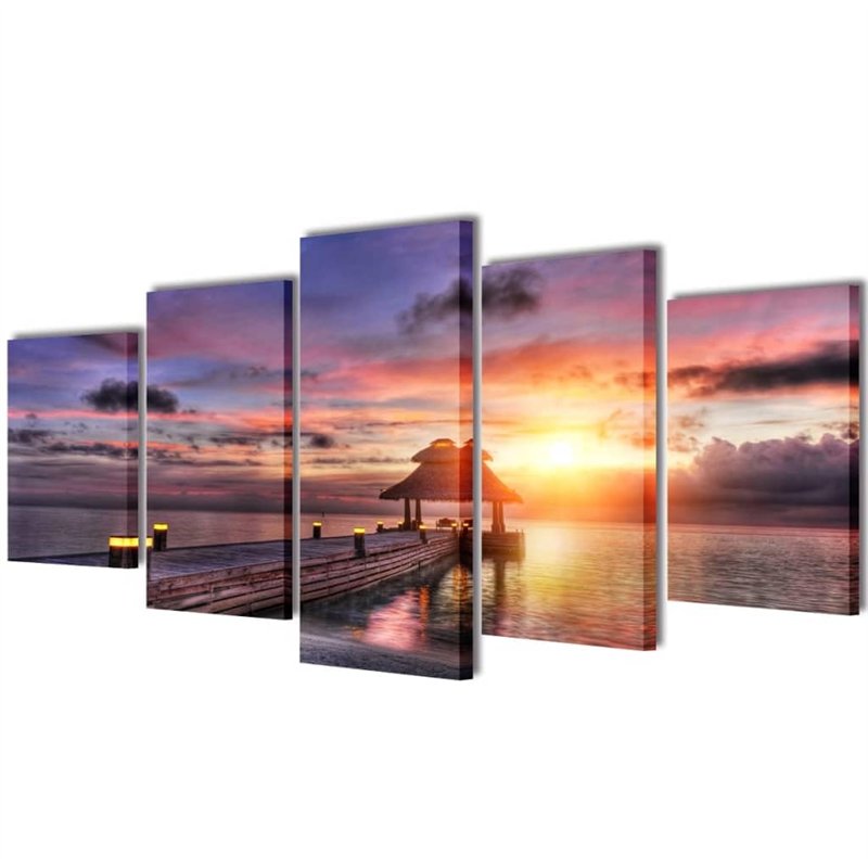 vidaXL Set de toiles murales imprimées Plage avec pavillon 200 x 100 cm