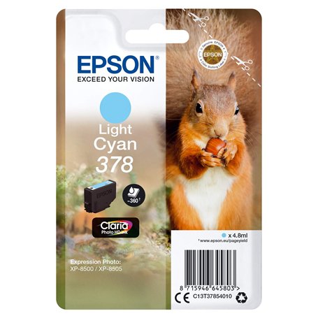 Epson 378 Ecureuil Cyan clair, Cartouche d'encre d'origine, XP-8500 XP-8505 XP-8600 XP-8605 XP-8606 XP-8700