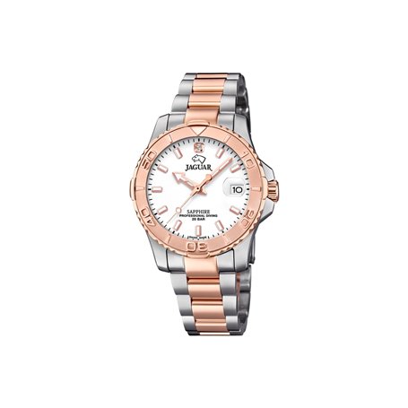 JAGUAR J871/1 Montre de la Collection Woman, boîtier de 34 mm argenté avec Bracelet en Acier et Bronze pour Femme