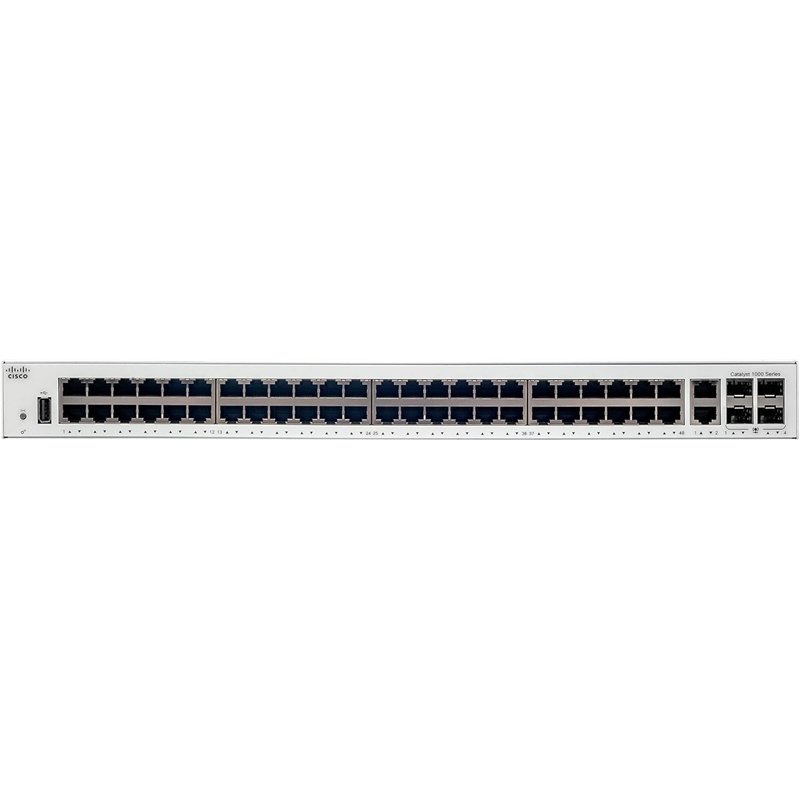 Commutateur réseau Cisco Catalyst 1000-48T-4G-L, 48 Ports Gigabit Ethernet (GbE), 4 Ports de Liaison Montante 1G SFP, Garantie à vie