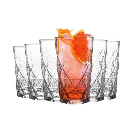 LAV 6 pièces Keops Art Déco Highball Lunettes Set - Verre Vintage Coupe Longue Boisson Cocktail Gobelets - 460ml