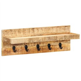 vidaXL Porte-Manteau Mural Suspendu Support de Rangement de Magazines avec 5 Crochets et 1 Etagère Salon 60x15x20 cm Bois de Man