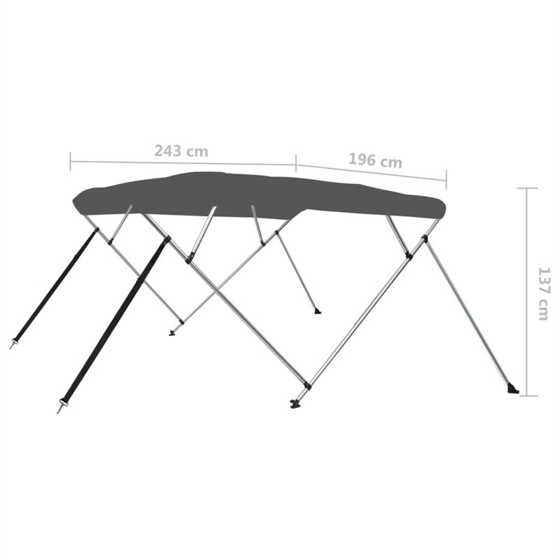 Image secondaire de vidaXL Auvent Bimini à 4 Arceaux Auvent de Bateau Couverture de Bateau Abri de Bateau Résistant aux UV Extérieur Anthracite 243x