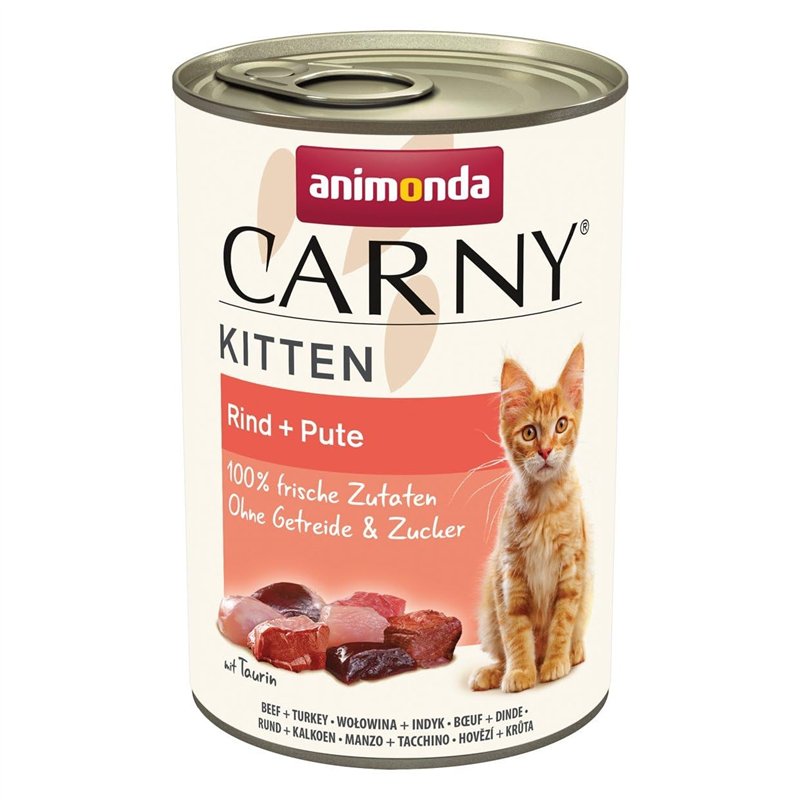 Carny Nourriture Humide pour Chatons au Bœuf + Dinde (12 x 400 g) - Sans Céréales ni Sucre - Animonda pour Chatons en Croissance