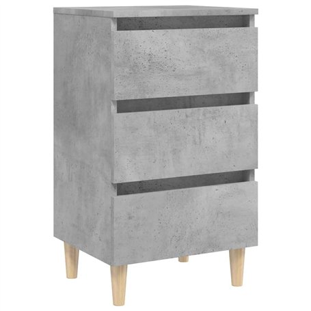 vidaXL Table de chevet avec pieds en bois massif Gris béton 40 x 35 x 69 cm