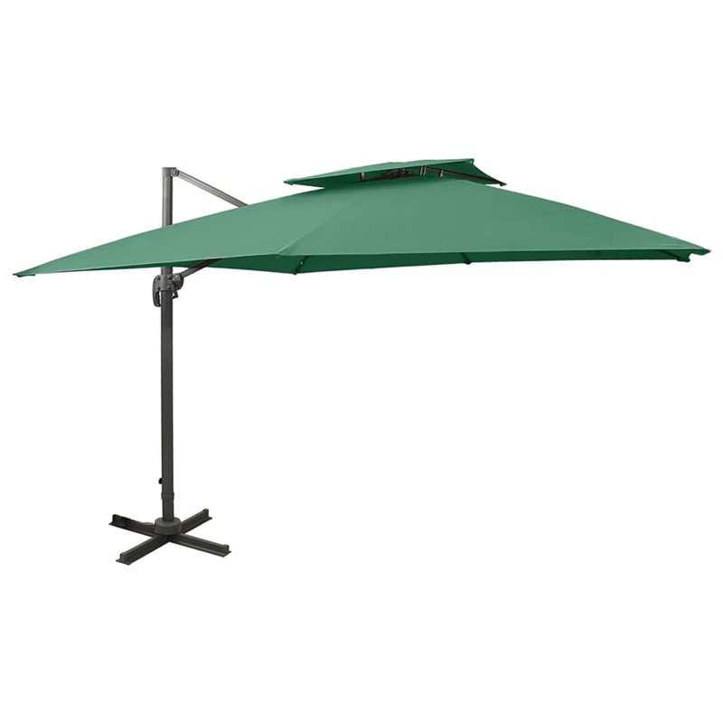 Parasol de jardin en porte à faux avec double toit vert
