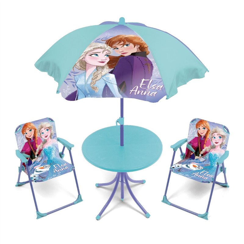ARDITEX WD16133 Set de Table (50 x 50 x 48 cm), 2 chaises (38 x 32 x 53 cm) et Parasol (diamètre 110 cm) de Disney-Frozen