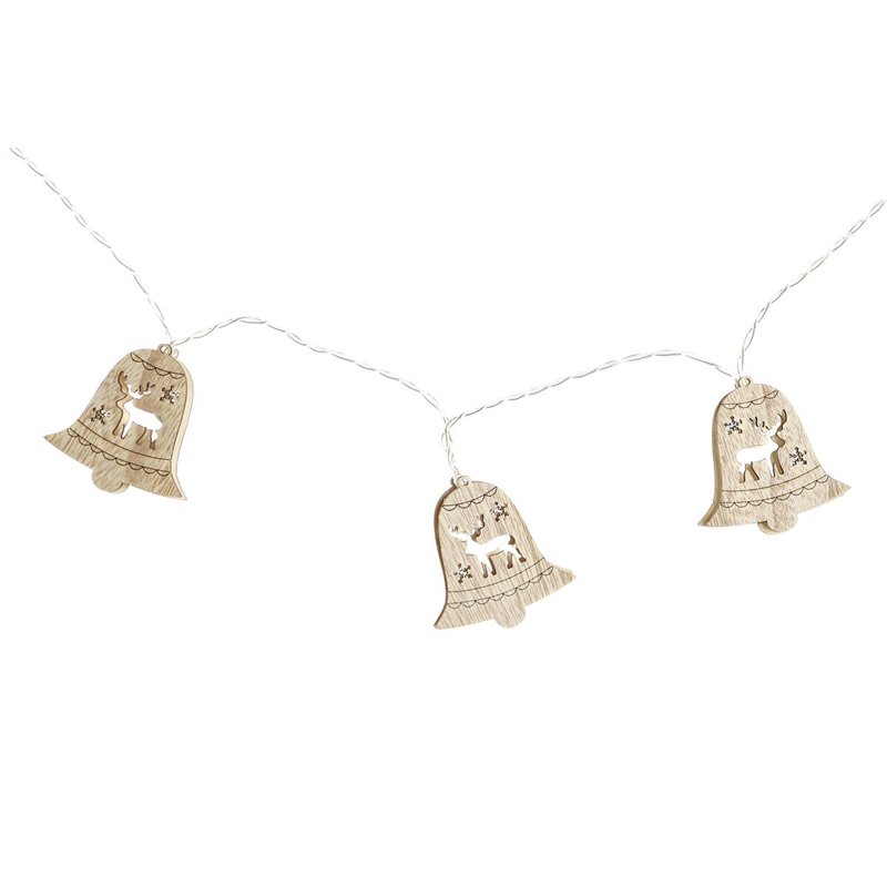 Guirlande lumineuse LED DKD Home Decor Renne Cloches Marron Bois MDF (6,5 x 1,4 x 5,8 cm)