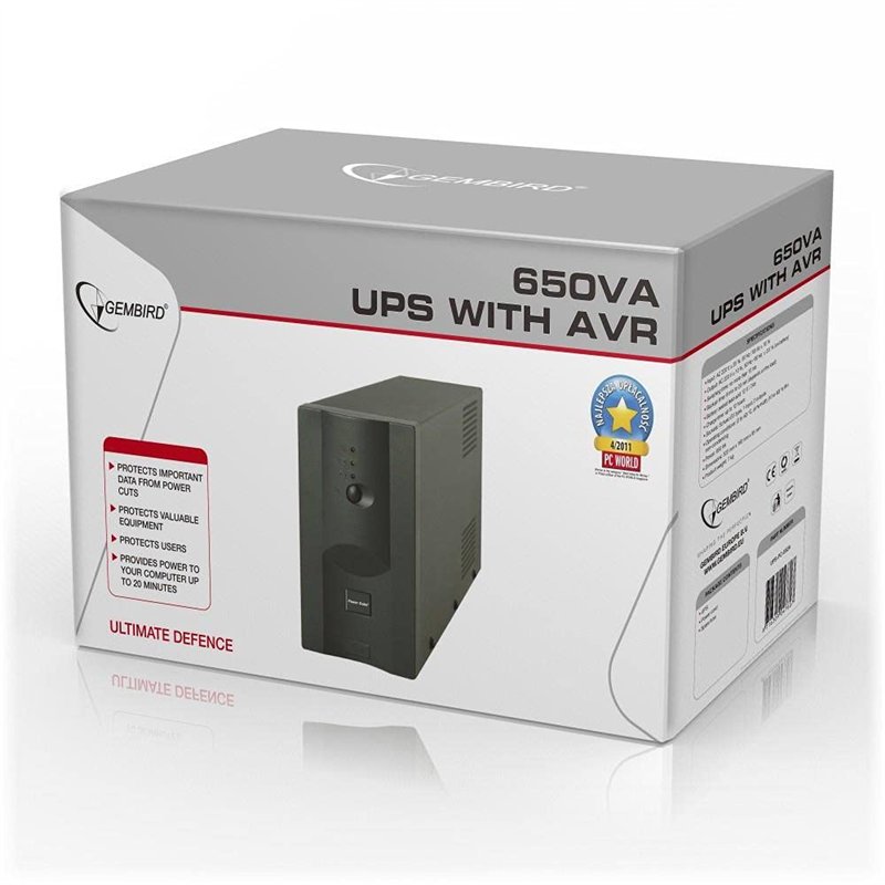 Gembird UPS-PC-652A Alimentation d'énergie Non interruptible Interactivité de Ligne 650 VA 390 W 3 Sortie(s) CA
