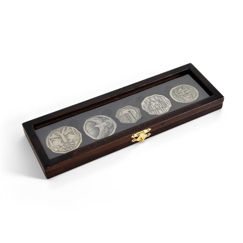 Image secondaire de The Noble Collection The Hobbit Dwarven Treasure Coin Set - 12in (31cm) Display Case and 5 Bronze Plated Coins - Officially Lice