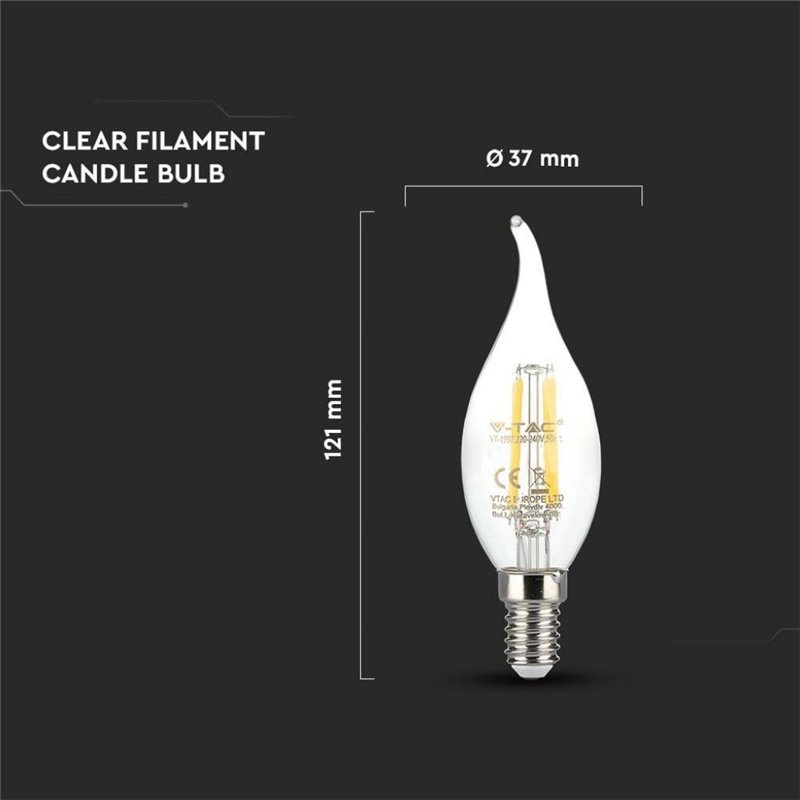 Image secondaire de V-TAC 4366 E14 4 W 220 VT-1997D Ampoule en verre à filament Nostalgie en forme de goutteà 240 V E14 4 W Filament Nostalgie Bougi