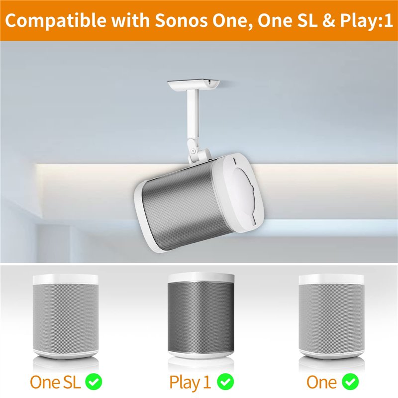 Image secondaire de Dinghosen Support de plafond / support mural compatible avec haut-parleur Sonos One, One SL, Play 1 - Support de montage inclina