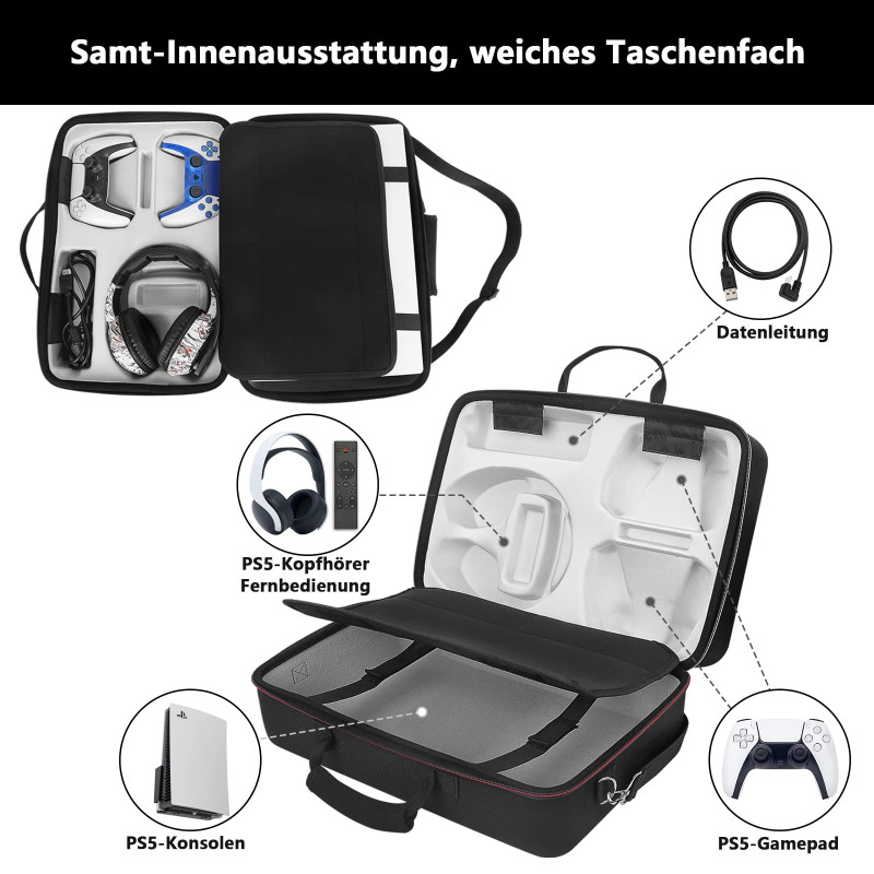 Image secondaire de inRobert Sac de Transport pour PS5 Compatible avec PS5 Disk/Digital Edition Hard Shell Sac à Main avec bandoulière pour Console