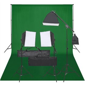 vidaXL Kit de Studio Photo avec Éclairage et Toile de Fond Lumière de Photographie Système de Fond Kit de Support de Fond Sac de