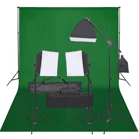 vidaXL Kit de Studio Photo avec Éclairage et Toile de Fond Lumière de Photographie Système de Fond Kit de Support de Fond Sac de