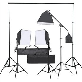 vidaXL Kit de Studio Photo avec Ensemble d'Éclairage Lumière de Photographie Système de Fond Kit de Support de Fond Sac de Trans
