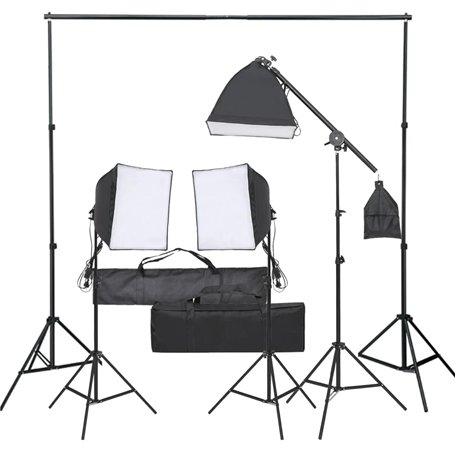 vidaXL Kit de Studio Photo avec Ensemble d'Éclairage Lumière de Photographie Système de Fond Kit de Support de Fond Sac de Trans