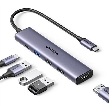 UGREEN Revodok 105 Hub USB C HDMI 4K PD 100W Charge Multi Data Ports 5Gbps 5 en 1 Adaptateur USB C vers HDMI Compatible avec iPh