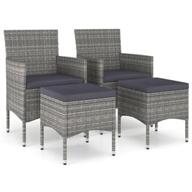 vidaXL Lot de 4 tabourets de jardin en polyrotin Gris