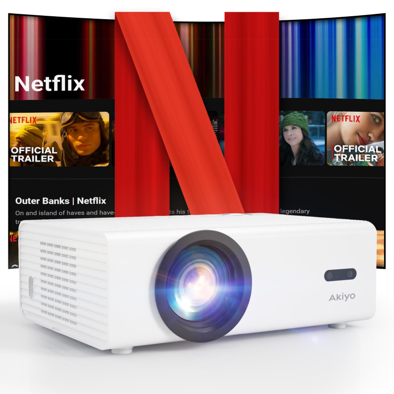 Videoprojecteur 4K 【Netflix Officiel/Auto Focus/Keystone】 600 ANSI AKIYO O9 Retroprojecteur avec WiFi et Bluetooth 1080P Natif,