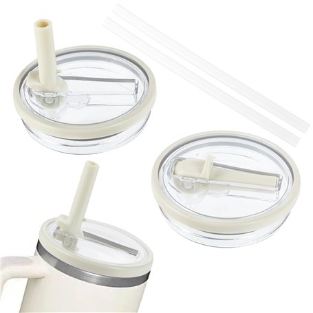 Stanley Cup Couvercle - Lot de 2 couvercles pour gobelets Stanley - anti-fuite et anti-poussière - avec 2 pailles - compatibles