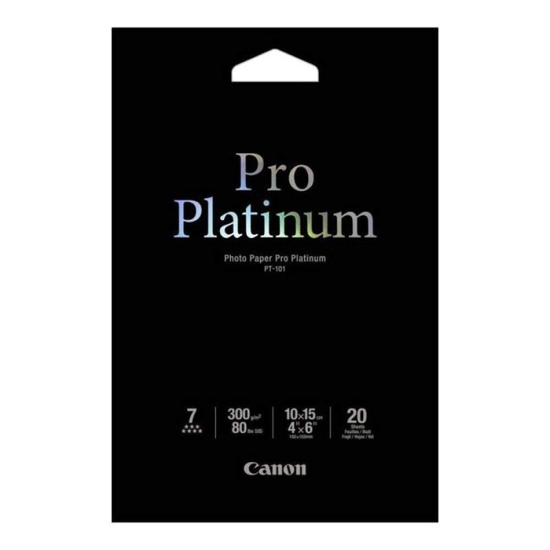 Canon PT-101 Papier Photo Pro Platinum Format 10x15cm (20 feuilles), Blanc, 10 x 15 centimeters
