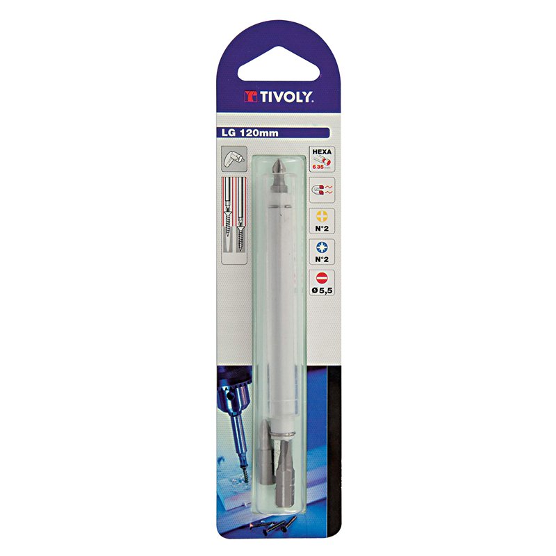 Tivoly 11501320012 Porte Embout Hexa 6,35mm Avec Guide de Vis Telecopique Longueur 120mm