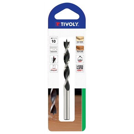TIVOLY 10863820600 - Broca madera 3 puntas EXTRA de 6 mm largo 93 mm profundidad de corte 57 mm con mango cilíndrico (Envase de 