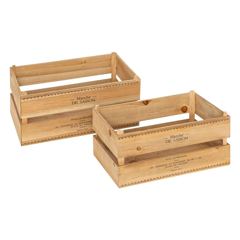 Atmosphera - Lot de 2 cagettes Little Cottage Bois l30 35cm