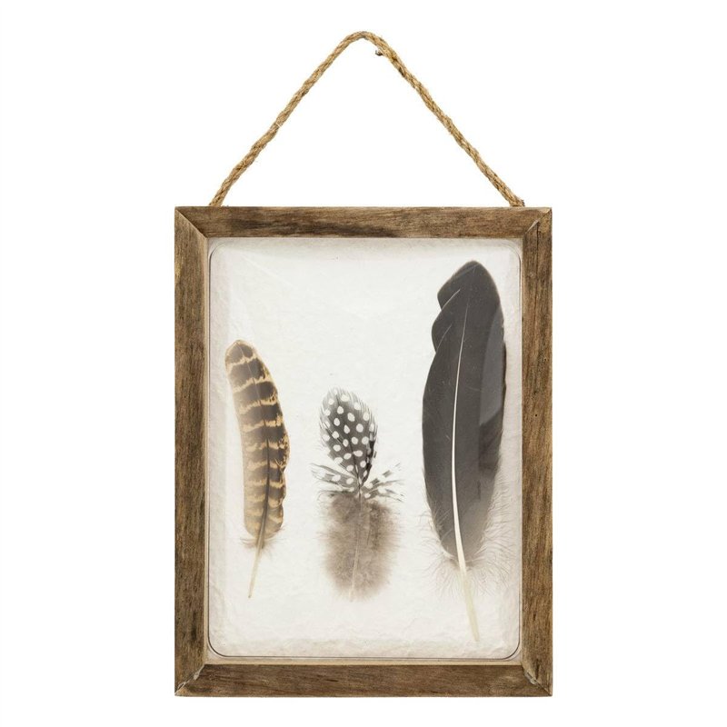 Atmosphera - Déco murale bombée plume jonas bois 20x25cm