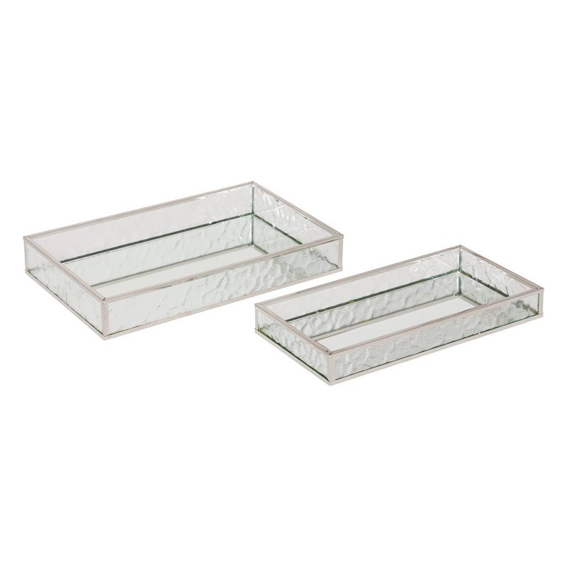 Atmosphera - 2 plateaux effet miroir ania argent 28x17x4cm