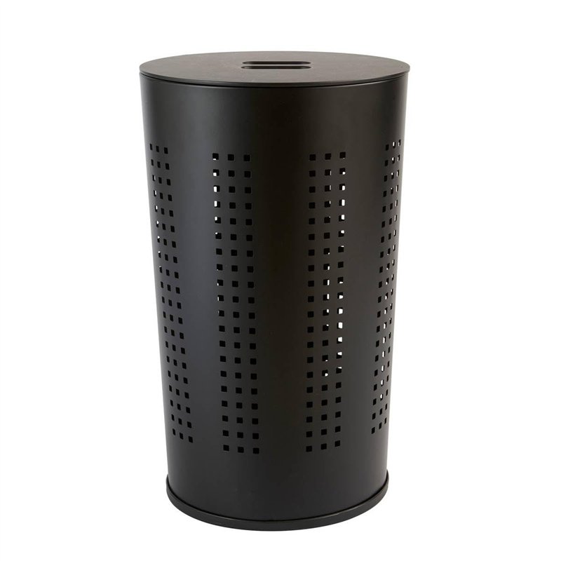 5five - corbeille à linge glass en métal et bois noir 45l