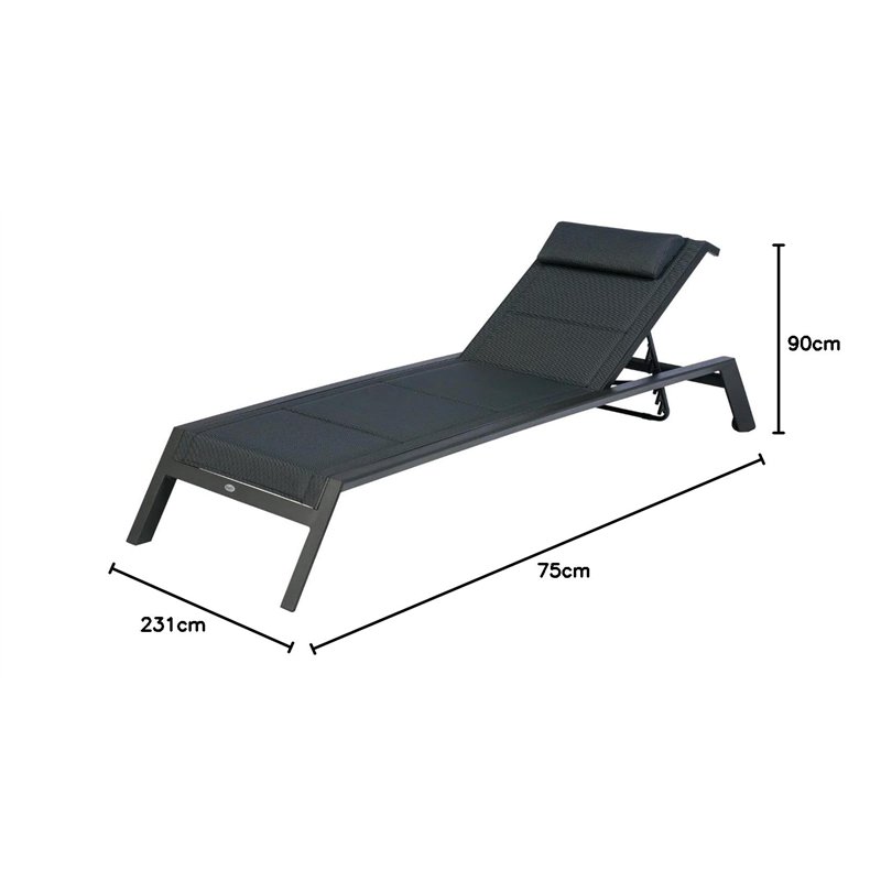 Image secondaire de Hespéride - Transat Inclinable Allure Poivre et Graphite 2 Roues Empilable Anti-Rouille 5 Positions Mobilier Détente pour Jardin