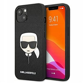 Karl Lagerfeld KLHCP13SSAKHBK Coque pour iPhone 13 Mini 5,4" Noir Saffiano Ikonik Karl's Head