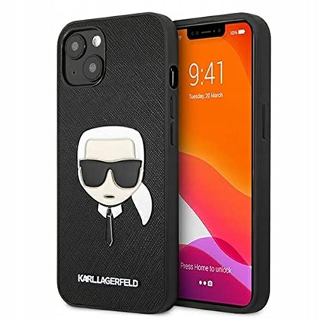 Karl Lagerfeld KLHCP13SSAKHBK Coque pour iPhone 13 Mini 5,4" Noir Saffiano Ikonik Karl's Head