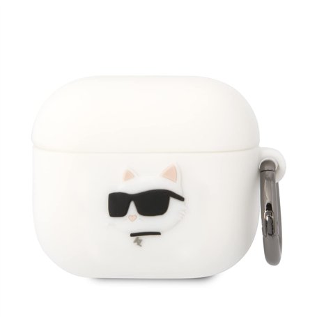 Karl Lagerfeld KLA3RUNCHH Housse pour Airpods 3 Blanc Silicone Choupette Head 3D