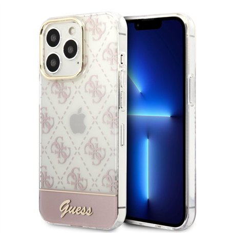 Guess GUHCP14MHG4MHP Coque Rigide pour iPhone 14 Plus 6,7" Rose/Rose 4G Motif Script Noir