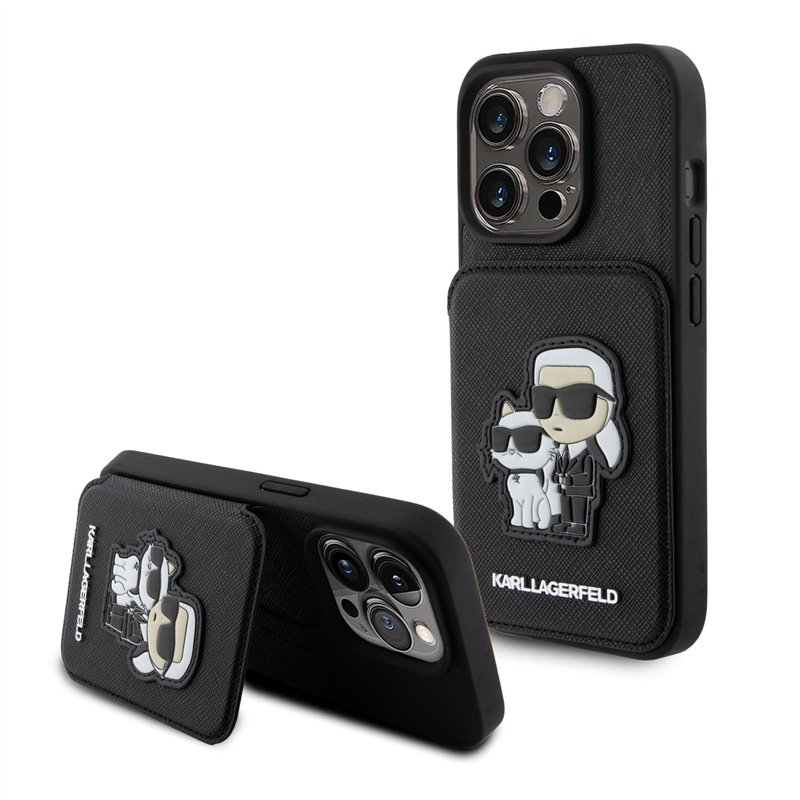 CG Mobile Karl Lagerfeld Saffiano Étui Rigide avec Fentes pour Cartes et Support Karl Legerfeld