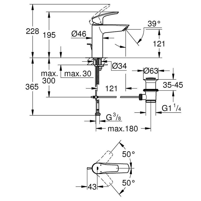Image secondaire de GROHE Eurosmart DN 15 MSize WT Mitigeur monocommande avec fil d'écoulement 1 1/4